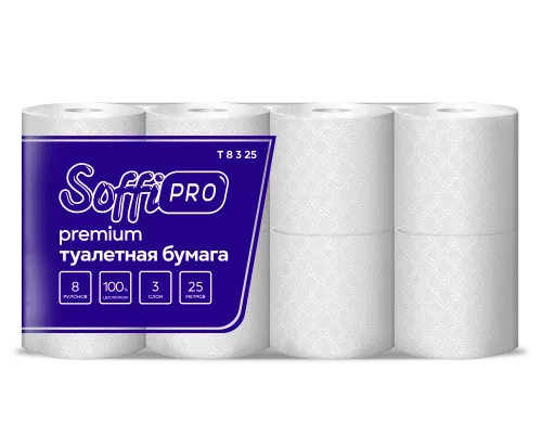 10900974 SoffiPro Туалетная бумага 3сл 25м (5пач*8рул)