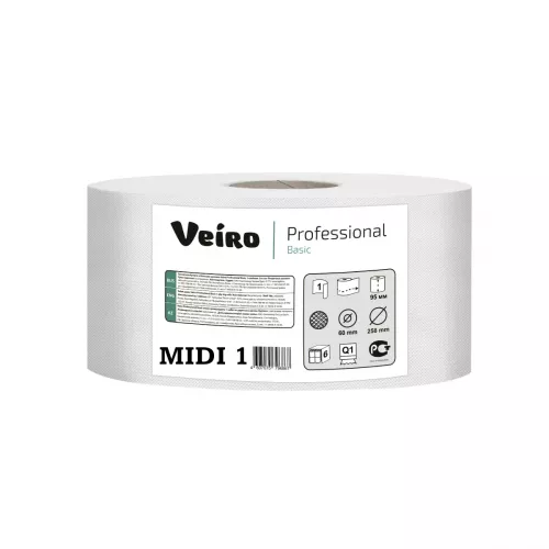 MIDI1 Veiro Lite Basic Бумага туалетная в средних рулонах, 1 слой (12 рулонов*180м)