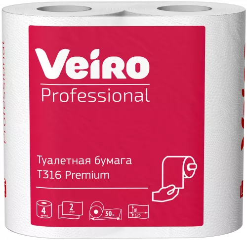 T316 Veiro Professional Туалетная бумага 2-слоя, D 135 мм, 400 листов, 125*95 мм, 12 рул*50 метров