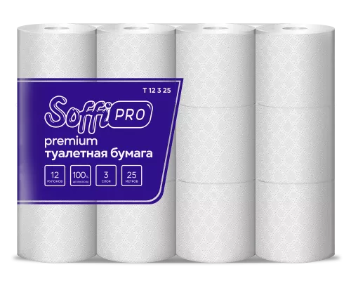 10900975 SoffiPro Туалетная бумага 3сл 25м (5пач*12рул)