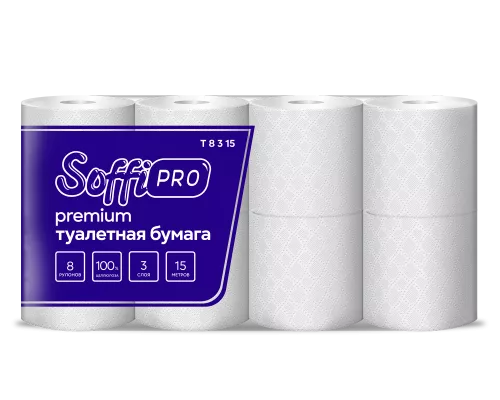 10900978 SoffiPro Туалетная бумага 3сл 15м (8пач*8рул)