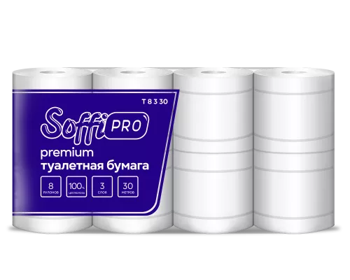 10900970 SoffiPro Туалетная бумага 3сл 30м (5пач*8рул)