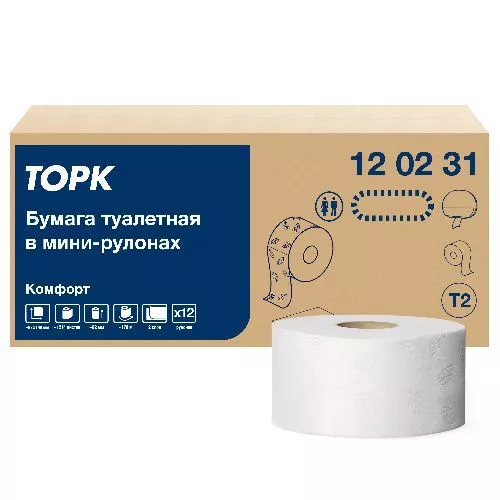 120231 Tork Advanced туалетная бумага в мини-рулонах мягкая, 2сл,D190мм,1214лст,95*140мм,12рул.*170м